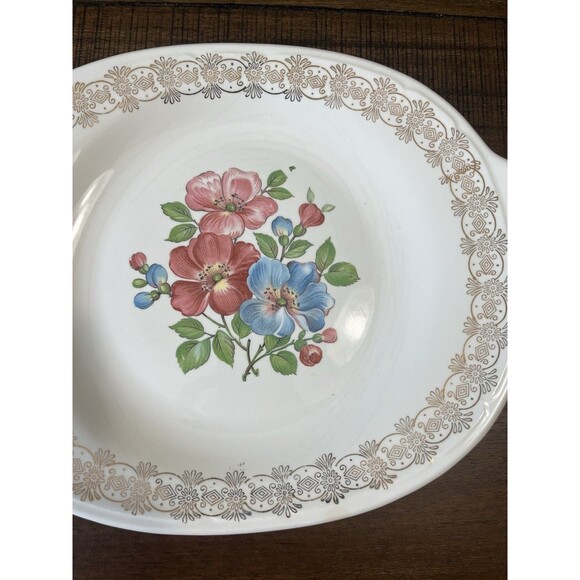 FRENCH SAXON CHINA UNION MADE U.S.A.~22 KT GOLD 2 SERVING PLATTERS AND BOWL VTG - Picture 13 of 16